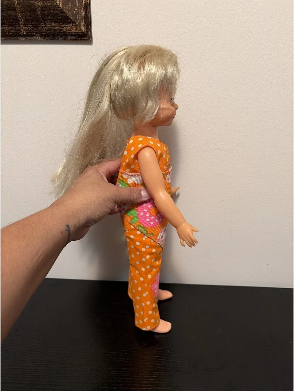 Vintage 1970’s Ideal Grow Hair Fashion Doll 15” Orange Romper Blonde